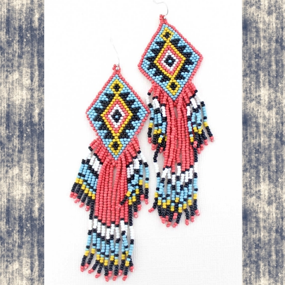 native Aztec Indigenous people Inspired Seed Bead Fringe earrings free spirit - Picture 1 of 2